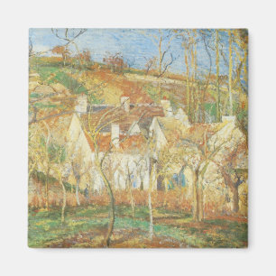 Rote Dächer, Ecke eines Dorfes, Winter von Pissarr Magnet