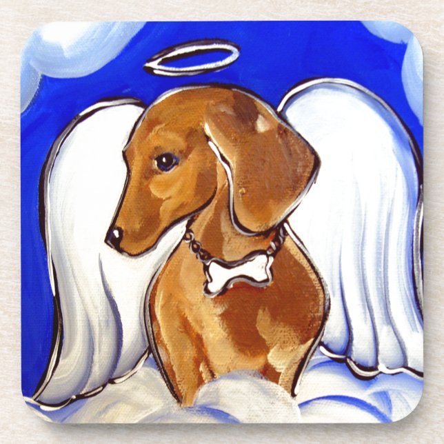 Rote Dackel Angel Getränkeuntersetzer (Vorderseite)