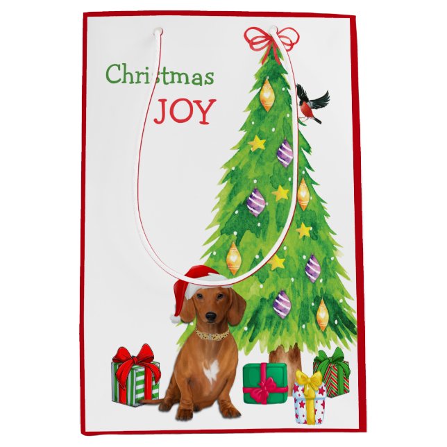 Rote Dackel Hunde Weihnachtsmannmütze und Weihnach Mittlere Geschenktüte (Vorderseite)