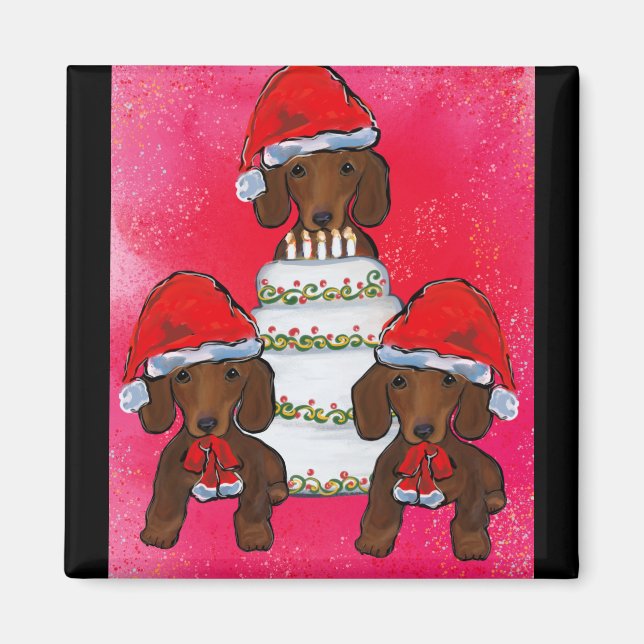 Rote Dackeln Weihnachten Magnet (Vorne)
