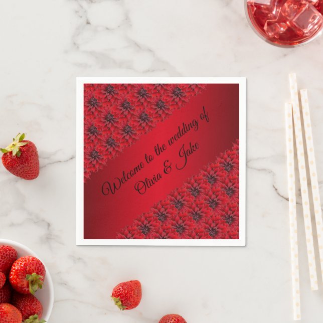 Rote Dahlien in gotischen Stilen Hochzeitsnapkins Serviette (Beispiel)