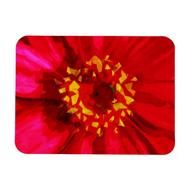 Rote Daisy-Blume mit Gelbpollen Abstrakt Magnet (Horizontal)