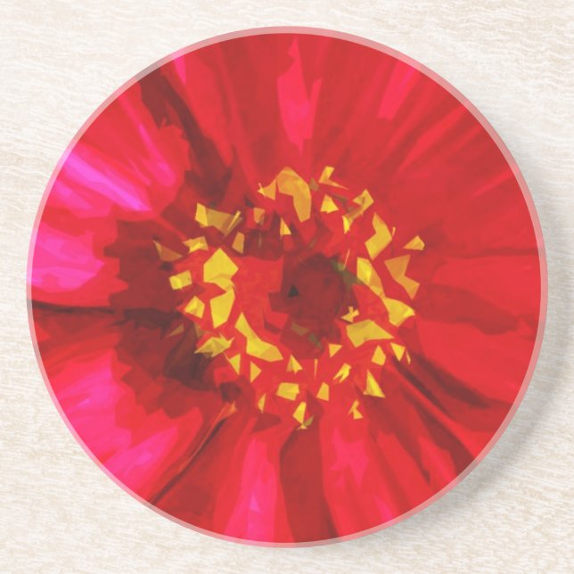 Rote Daisy-Blume mit Gelbpollen Abstrakt Sandstein Untersetzer (Vorne)