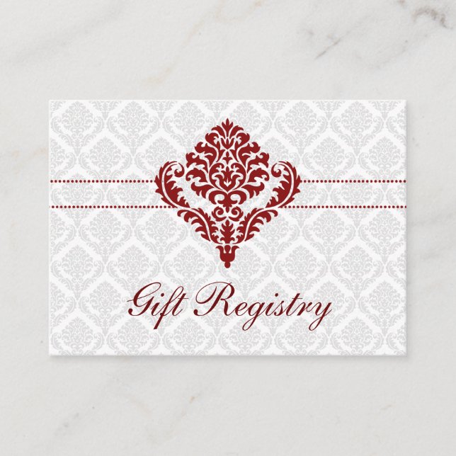 rote Damask Gift Registry Cards Begleitkarte (Vorderseite)