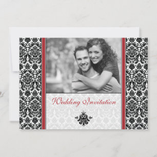 Rote Damast-Foto-Hochzeitseinladung Einladung