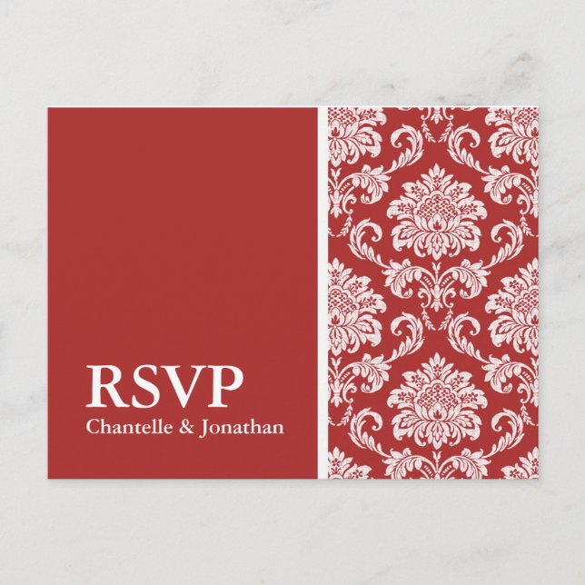 Rote Damast-RSVP-Postkarte Einladungspostkarte (Vorderseite)