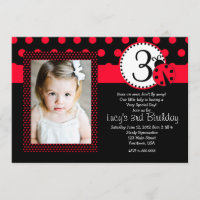 Rote Dame Bug Party Birthday Invitation