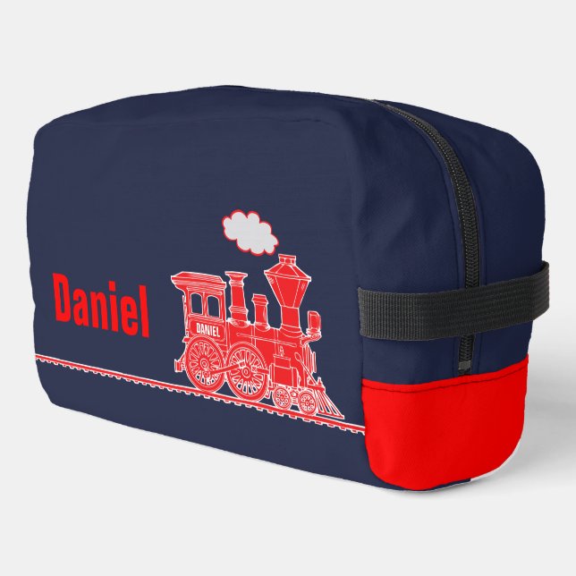 Rote Dampfzüge - Reisen Waschbeutel (Linke Seite)