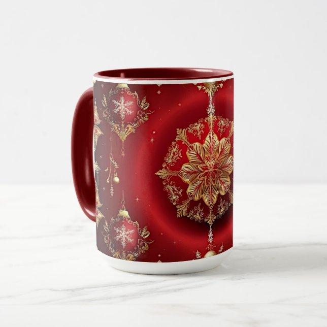 Rote Dekorationsornamente Feiertagsbecher Tasse (Vorderseite Links)