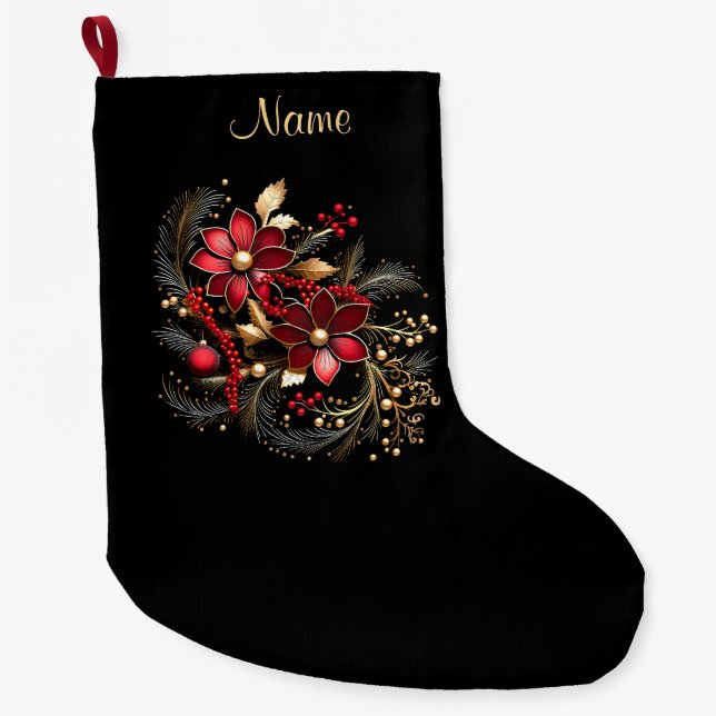 Rote dekorative Blume Strumpf Großer Weihnachtsstrumpf (Vorderseite)