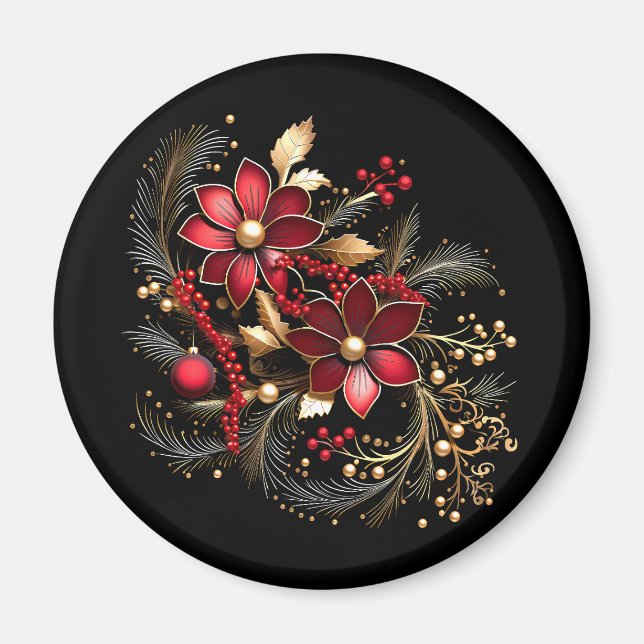 Rote Dekorative Blumen Feiertagsmagnet Magnet (Vorne)