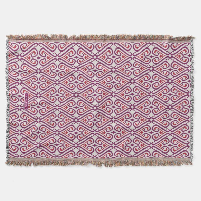 Rote des Chic bunte und lila ikat Damastmuster Decke (Vorderseite)