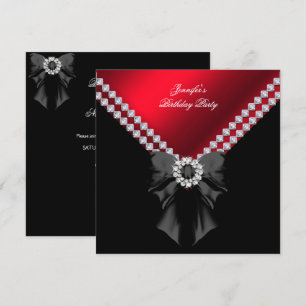 Rote Diamanten Elegante Geburtstagsfeier Schwarz Einladung