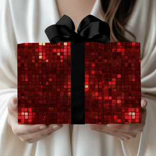 Rote Disco-Style-Quadrate Valentinsmuster Geschenkpapier
