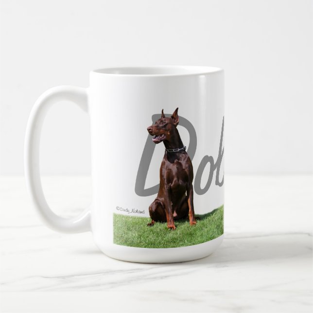 Rote DobermannPinschers mit Zucht nennen grafische Kaffeetasse (Links)