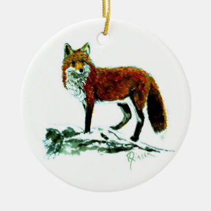 Rote doppelte mit Seiten versehene Verzierung Fox Keramik Ornament