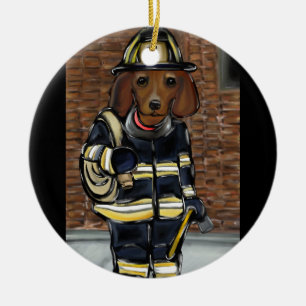 Rote Doxie Keramik Ornament