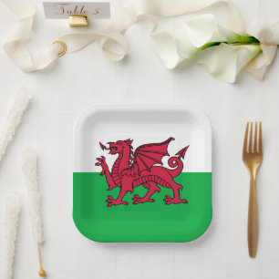 Rote Drache keltische Flagge von Wales & Walisisch Pappteller