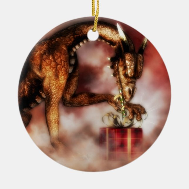Rote Drache-Weihnachtsverzierung Keramikornament (Vorne)