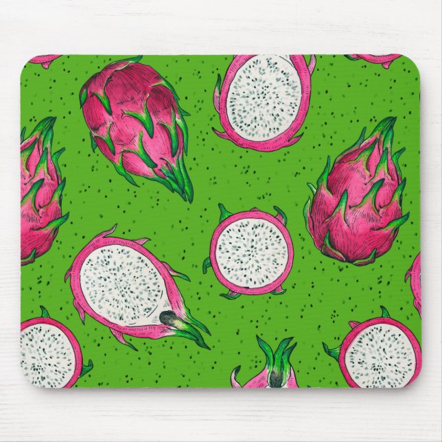 Rote Drachenfrucht auf grün Mousepad (Vorne)
