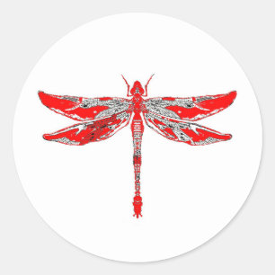 Rote Dragonfly Runder Aufkleber