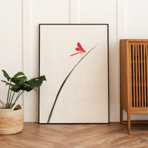 Rote Dragonfly Zen Minimalistische Mauer Kunst Fotodruck