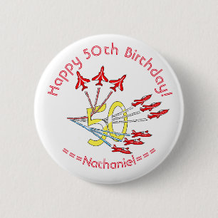 Rote Düsenflugzeuge - 50. Geburtstagsabzeichen Button
