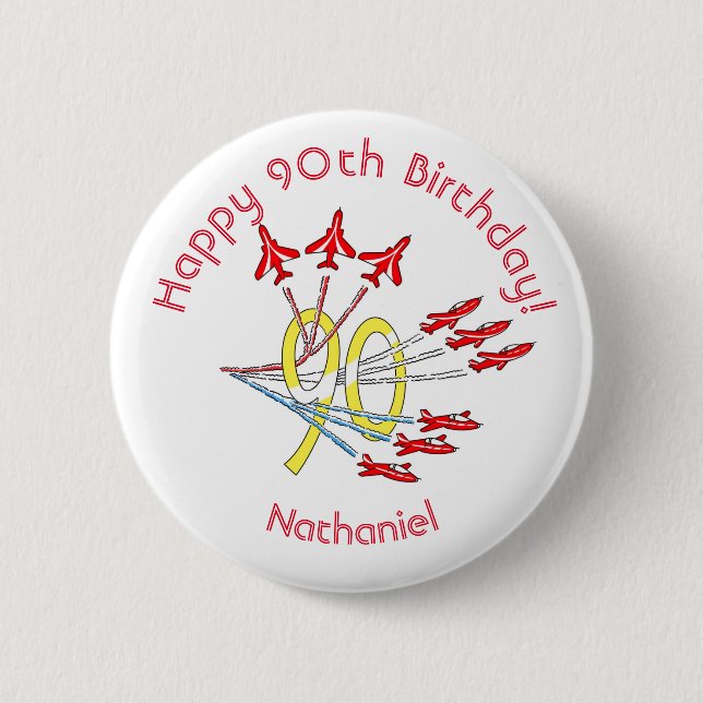 Rote Düsenflugzeuge - 90. Geburtstagsabzeichen Button (Vorderseite)