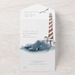 ROTE DUSKY BLAUE LIGHTHOUSE MEER WASSERFARBE ALL IN ONE EINLADUNG