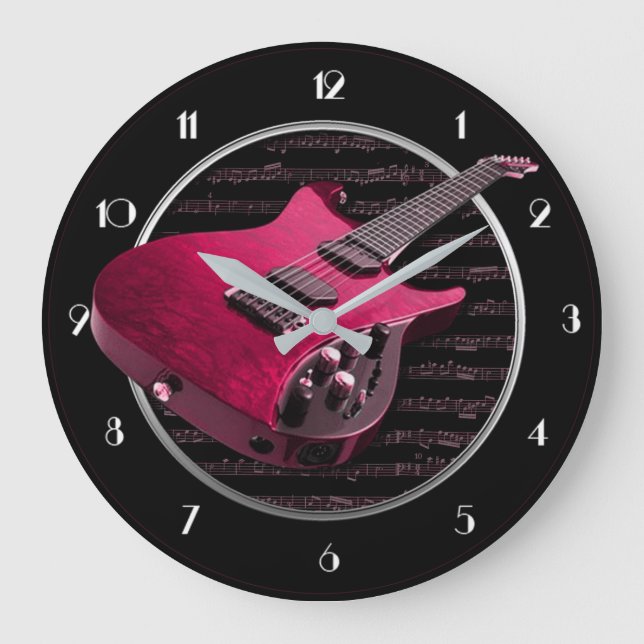 Rote E-Gitarren-runde Wanduhr (Vorderseite)