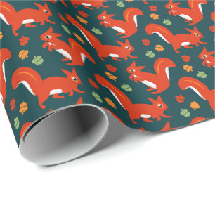 Rote Eichhörnchen und Acorns Garten Herbst Geburt Geschenkpapier