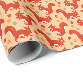 Rote Eichhörnchen und Acorns Herbstliche Herbstfar Geschenkpapier