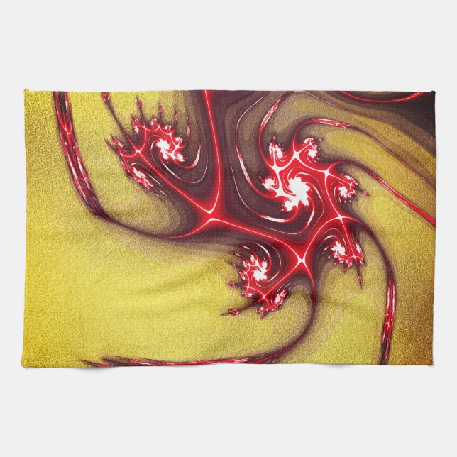 Rote Eidechse aus Fraktal auf ockerfarbenem Sand Geschirrtuch (Horizontal)