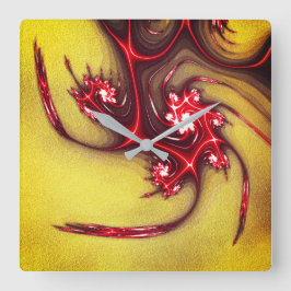 Rote Eidechse aus Fraktal auf ockerfarbenem Sand Quadratische Wanduhr