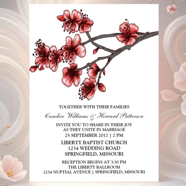Rote, einfache Kirschblüten - Einladung zur Hochze (Red Simple Cherry Blossom Wedding Invite)