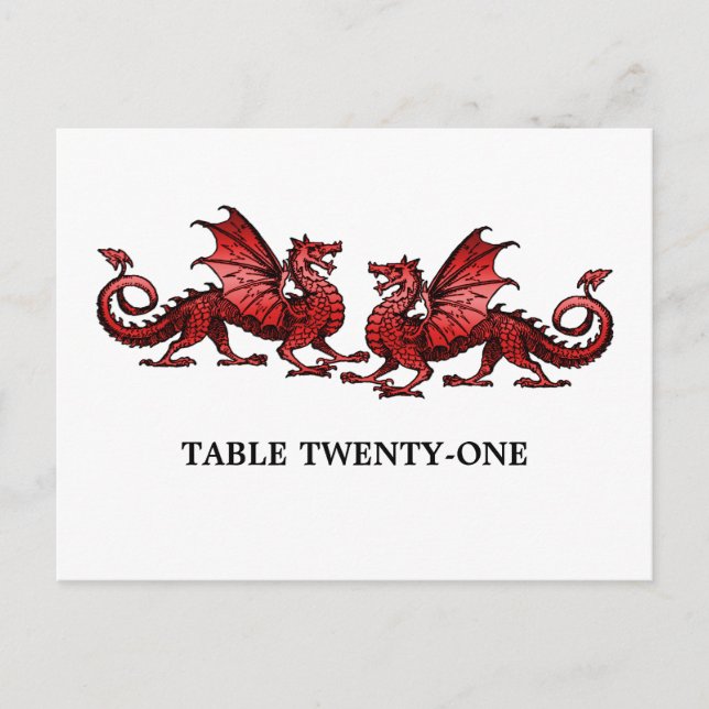 Rote elegante Drache-Tischnummer-Postkarte Postkarte (Vorderseite)