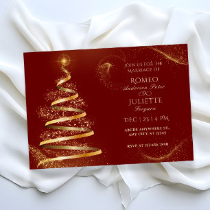 Rote elegante goldene Hochzeits-Weihnachtsbaum Einladung