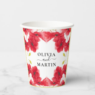 Rote, elegante Mohnblumen-Blume Hochzeitspapier-Cu Pappbecher