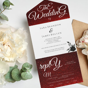 Rote Elegante Romantische Kalligrafie Die Hochzeit All In One Einladung