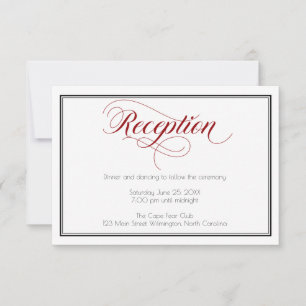 Rote elegante Schrift Hochzeitsempfangskarte Einladung