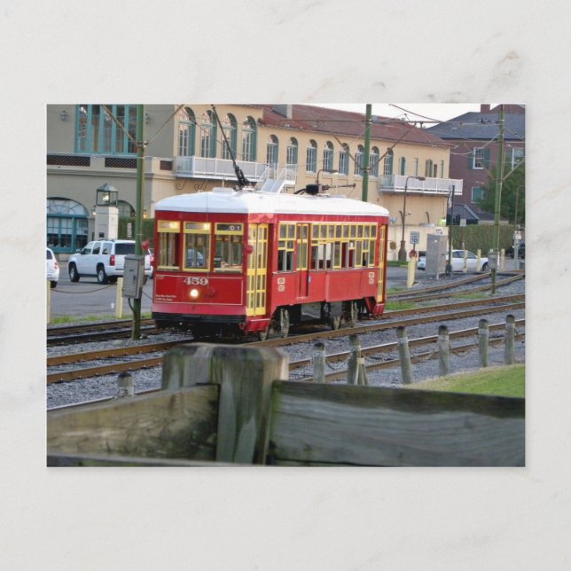 Rote elektrische Straßenbahn auf Gleisen Postkarte (Vorderseite)