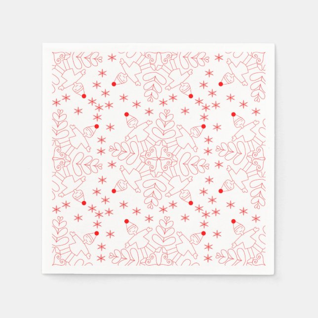Rote Elfen und Schneeflocken Serviette (Vorderseite)