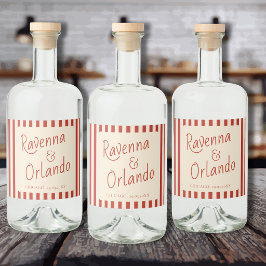 Rote Elfenbein-Streifen Retro-Minimalist-Hochzeit Alkoholflaschenetikett
