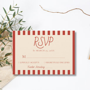 Rote Elfenbein-Streifen Retro-Minimalist-Hochzeit RSVP Karte
