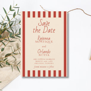 Rote Elfenbein-Streifen Retro-Minimalist Hochzeit Save The Date