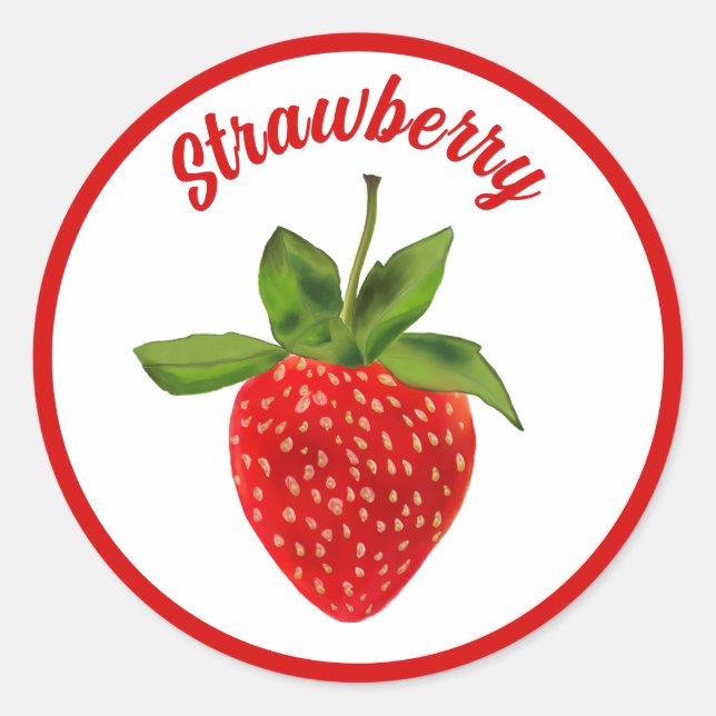 Rote Erdbeere mit bearbeitbarem Text Runder Aufkleber (Vorderseite)