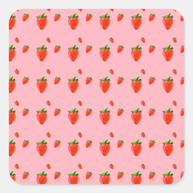 Rote Erdbeere Muster Rosa Quadratischer Aufkleber (Vorderseite)