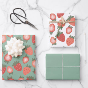 Rote Erdbeere Nahtloses Muster Geschenkpapier Set