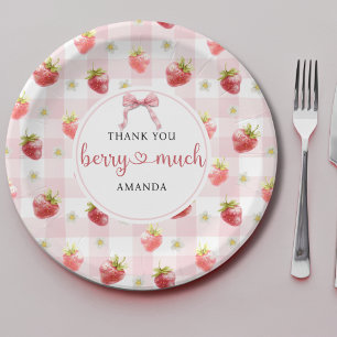 Rote Erdbeere Rosa Kariert Vielen Dank Berry Much Pappteller