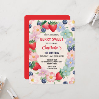Rote Erdbeeren 1. Geburtstag Party für Kinder Einladung
